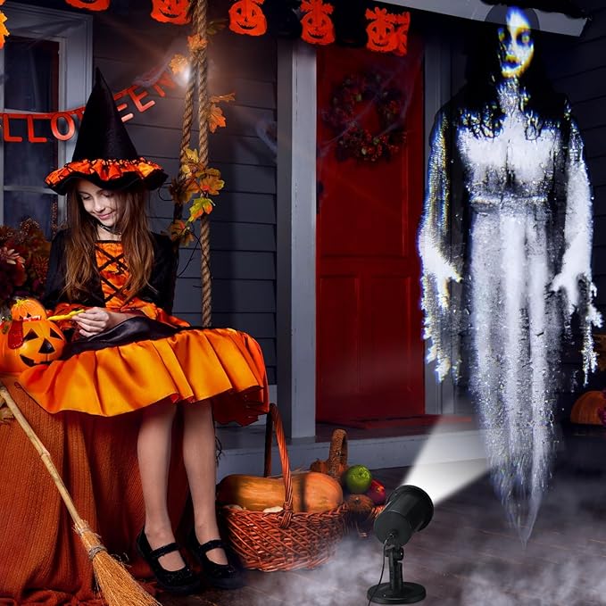 Retisee Halloween Projector Light Outdoor Indoor Waterproof Decoration Projector Light LED Bright Projection 180° Adjustable Stand for Halloween Window Ground Wall Decor(Ghost Woman)