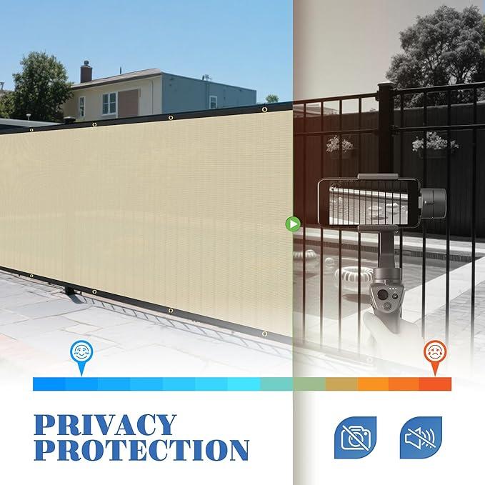 ECOOPTS 8'x280' Privacy Fence Screen Windscreen with Copper Grommets, Fit for Commercial Fence and Residential Garden Outdoor 90% UV Blockage, Cable Zip Ties Included (Beige)
