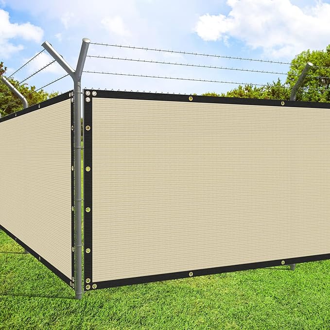 ECOOPTS 4'x300' Privacy Fence Screen Windscreen with Copper Grommets, Fit for Commercial Fence and Residential Garden Outdoor 90% UV Blockage, Cable Zip Ties Included (Beige)