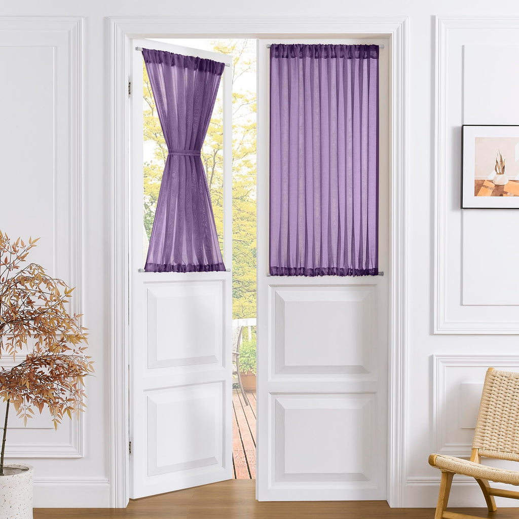 Short Sheer Door Curtains Closet Linen Textured Curtains Sheer Doorway Light Filtering Voile Patio Glass Door Rod Pocket Curtain French Doors