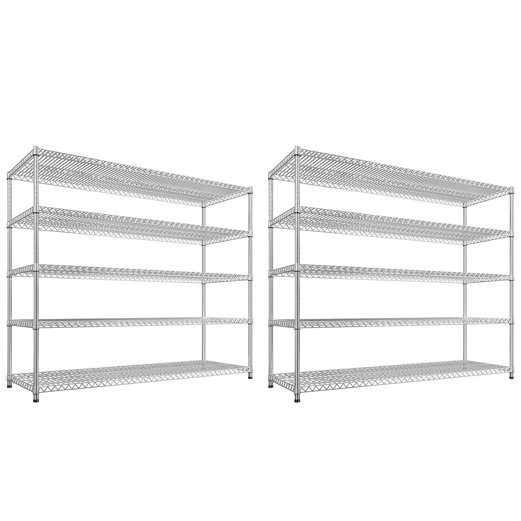 55.5" W Storage Shelves 3200LBS Metal Shelving 5 Tier Wire Shelving Garage Shelving Heavy Duty Metal Shelves for Shelving Unit Commercial Adjustable Shelf (2 Count)