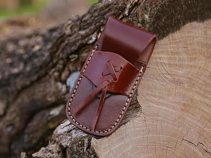 6.5 inch Damascus Pocket Knife with Sheath, Handmade Folding Pocket Knife for Men, Black-Red Wooden Handle with Brass Bolster, Secure Lock Back Camping Knife for EDC,Hunting,Hiking (Legual)