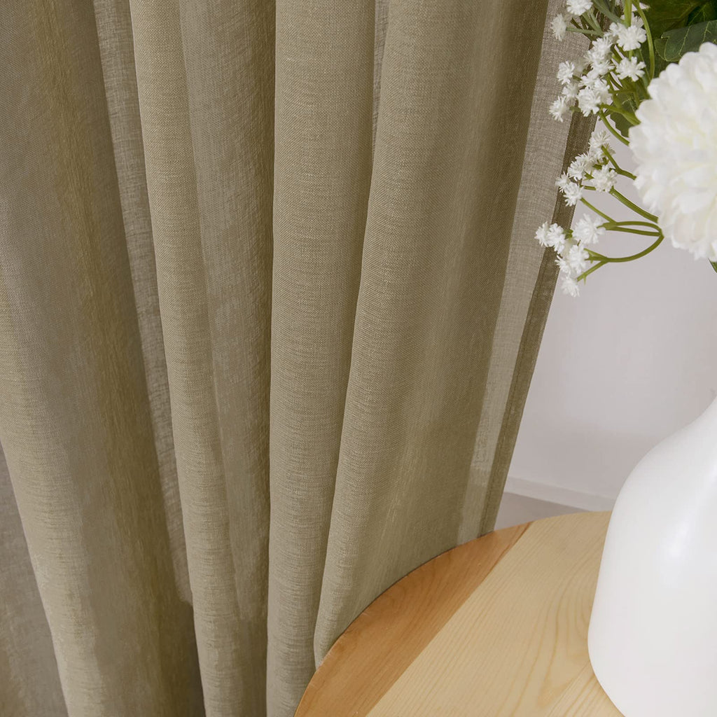 Sheer Curtain Linen Textured Bedroom Curtains Sheer Light Filtering Rod Pocket Voile Curtain for Living Room
