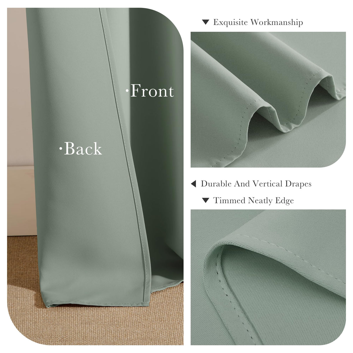 Sage Green Short Blackout Curtains for Kitchen 45 Inch Length (2 Count)