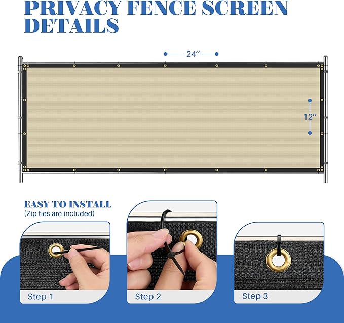 ECOOPTS 8'x59' Privacy Fence Screen Windscreen with Copper Grommets, Fit for Commercial Fence and Residential Garden Outdoor 90% UV Blockage, Cable Zip Ties Included (Beige)