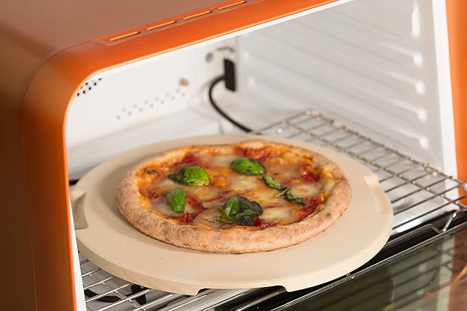 Pizza Stone 12.6in Round Baking & Grilling Stone, Perfect for Oven, BBQ and Grill. Innovative Double - faced Built - in 4 Handles Design