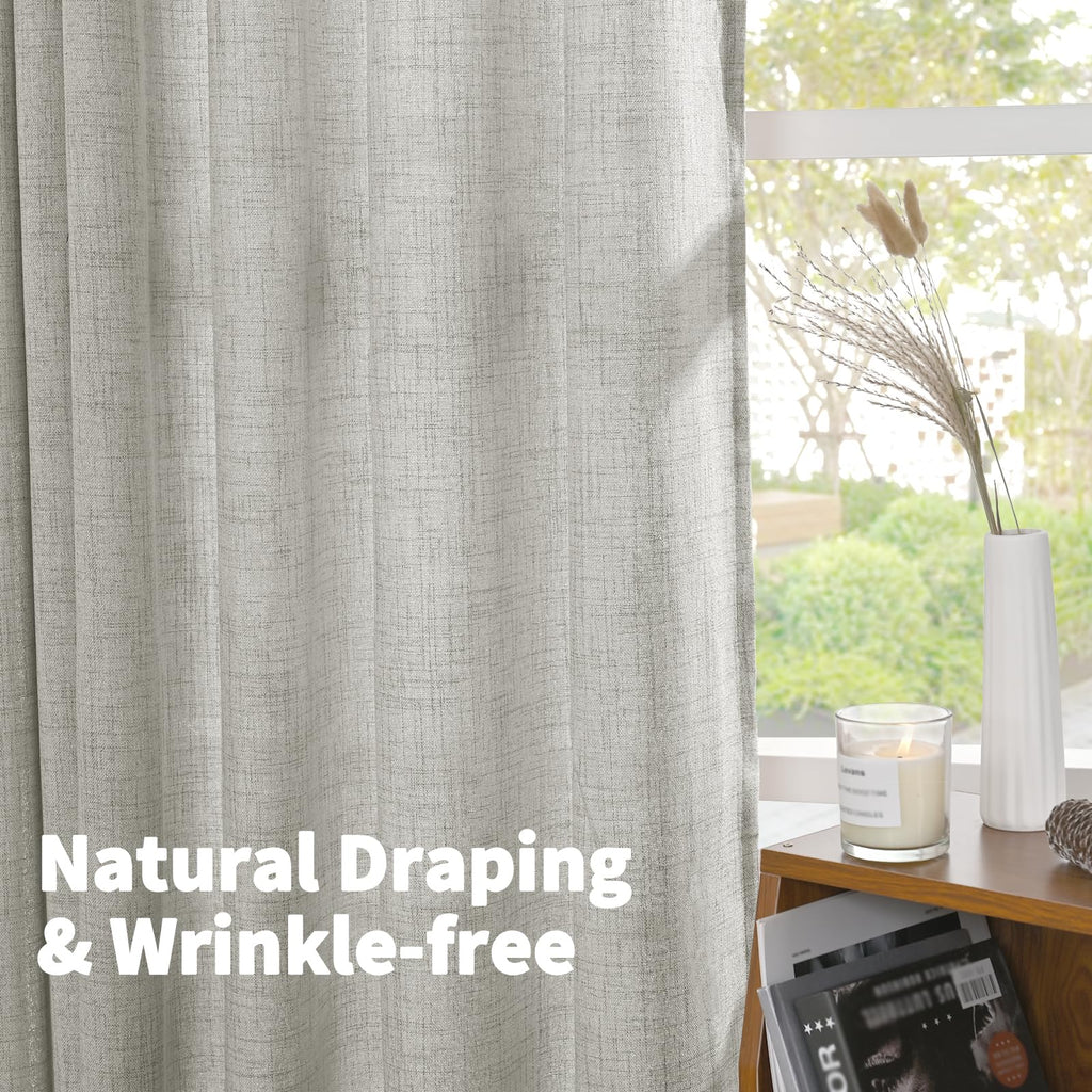 Light Grey Linen Curtains 36 Inch Length for Kitchen Cafe Window (2 Count)