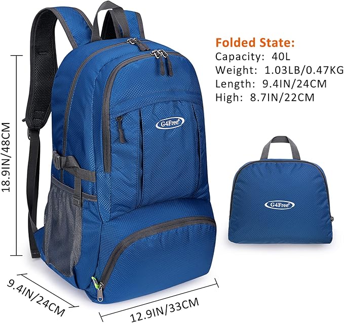 G4Free 40L Lightweight Packable Hiking Backpack, Waterproof Travel Daypack