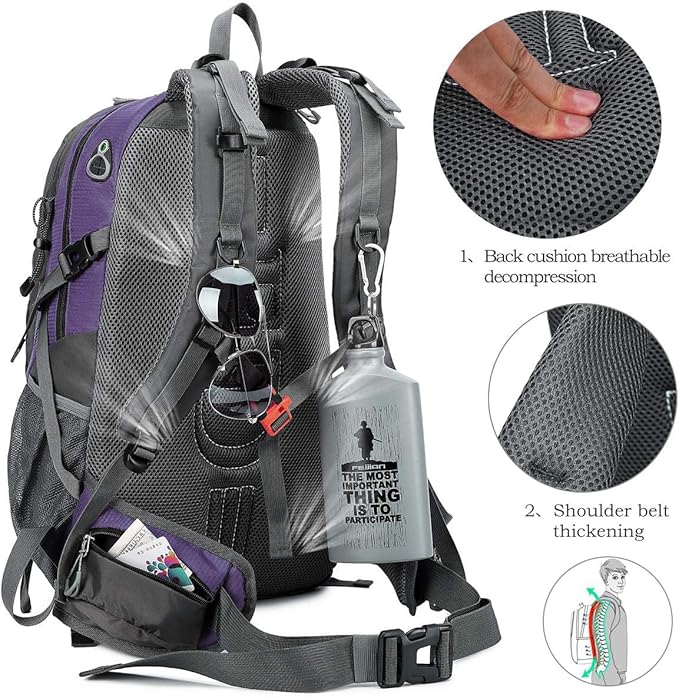 FENGDONG 40L Waterproof Lightweight Outdoor Daypack Hiking,Camping,Travel Backpack for Women Men Purple