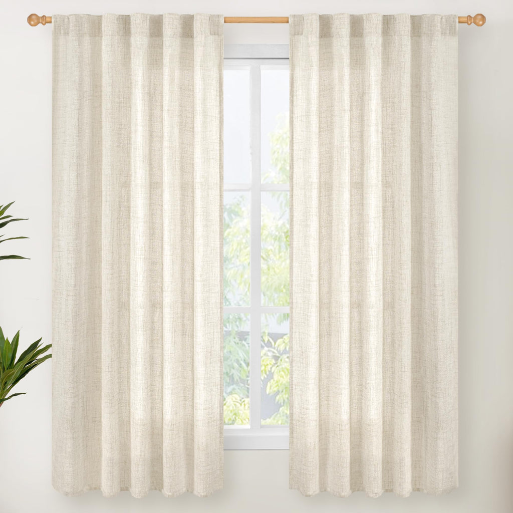Linen Curtains 63 Inch Length for Living Room (2 Count)