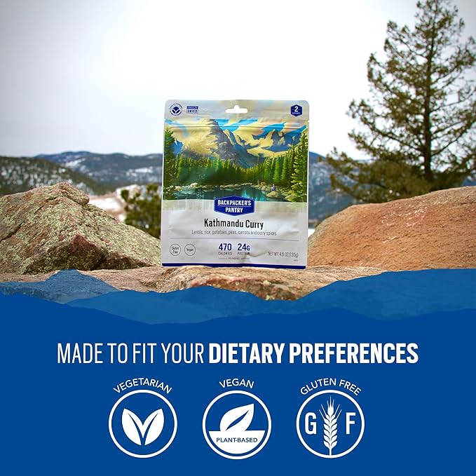 Backpacker's Pantry Kathmandu Curry, 2 Servings Per Pouch, Freeze Dried Food, 16 Grams of Protein, Vegan, Gluten Free