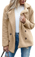 Women's Winter Warm Plush Cardigan Fuzzy Fleece Lapel Jacket with Buttons Pockets Long Sleeve Casual Outerwear