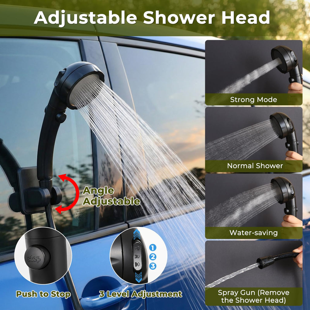 Portable Camping Shower with 5 Gallon Water Jug, 8000mAh Rechargeable Camp Shower Kit, IPX8 Waterproof Pump, Adjustable Shower Head, Portable Shower for Camping, Pet Bath, Car Wash, Plant Watering