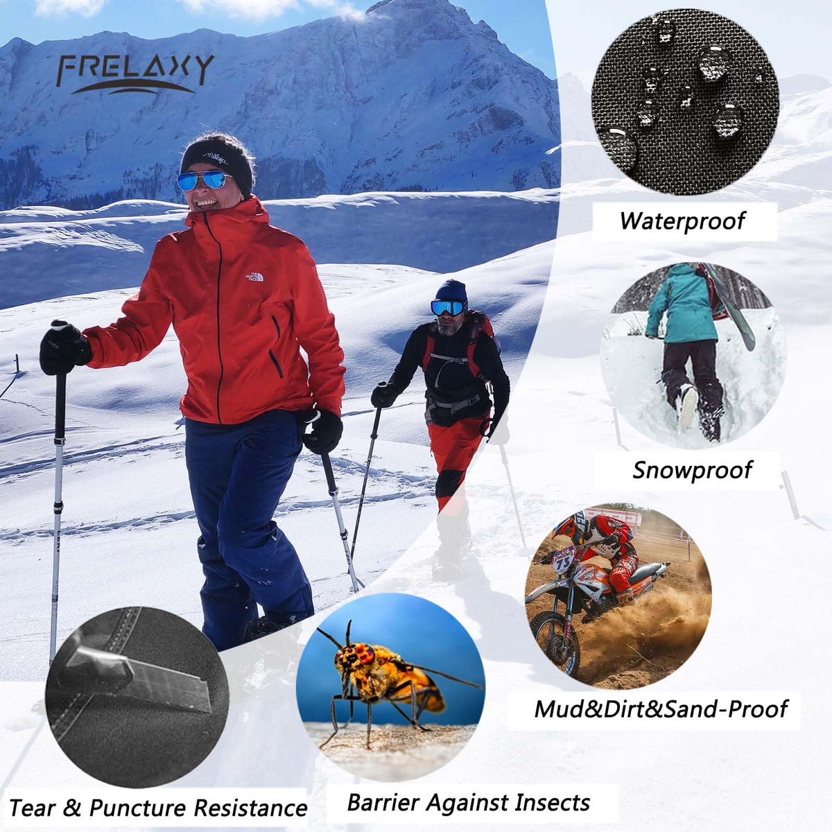Frelaxy Leg Gaiters 100% Waterproof Hiking Gaiters, Hunting Gaiters with Upgraded Rubber Foot Strap, Adjustable Snow Boot Gaiters for Skiing Motorcycle Snowshoeing (Olive Green, L)