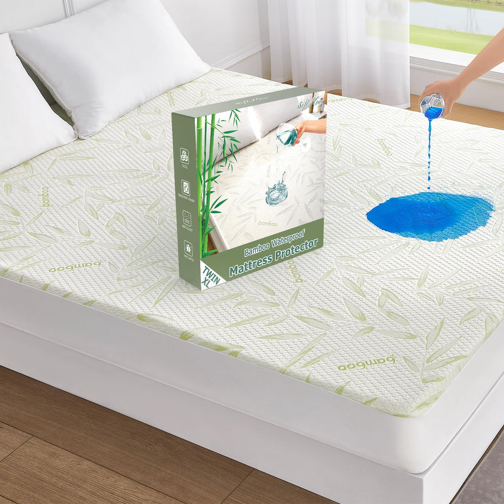 Twin XL Mattress Protector Waterproof Mattress Pad Washable Bamboo Rayon Mattress Cover Breathable Noiseless Bed Protector 5"
