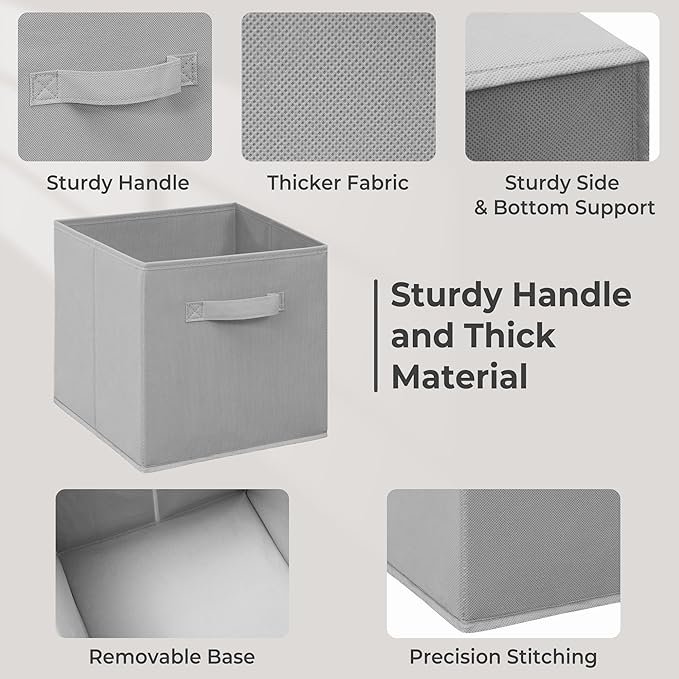 11 Inch Fabric Storage Bins, Storage Cubes, Collapsible Cube Storage Box, Fabric Closet Organizers with Handle for Home, Office, Shelf, Closets, Bedroom, Living Room, Grey, 16 Pack