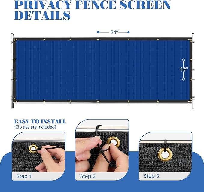 ECOOPTS 4'x197' Privacy Fence Screen Windscreen with Copper Grommets, Fit for Commercial Fence and Residential Garden Outdoor 90% UV Blockage, Cable Zip Ties Included (Blue)