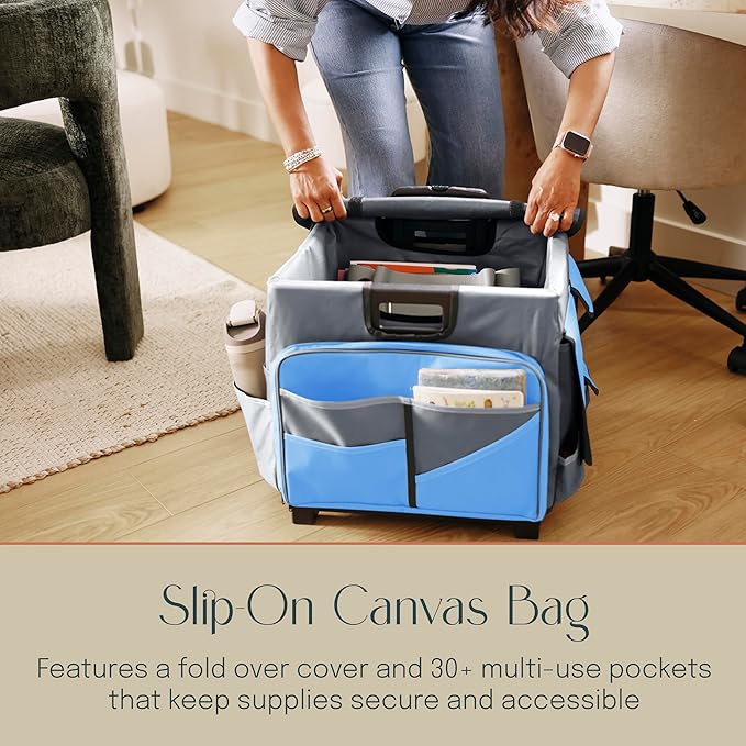 Mobile Utility Cart with Storage Organizer Bag, Rolling Cart, Blue/Grey