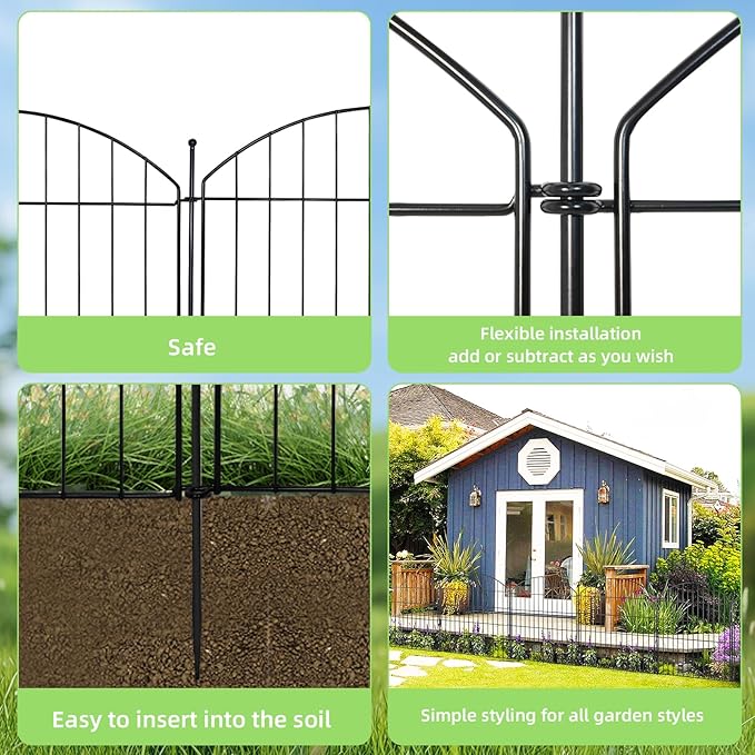 Decorative Garden Fence 32in (H) x12ft (L), 5 Pack No Dig Fence Animal Barrier for Dog, Arched Flower Bed Edging, Wire Border Panel Fencing for Yard Patio Outdoor Decor