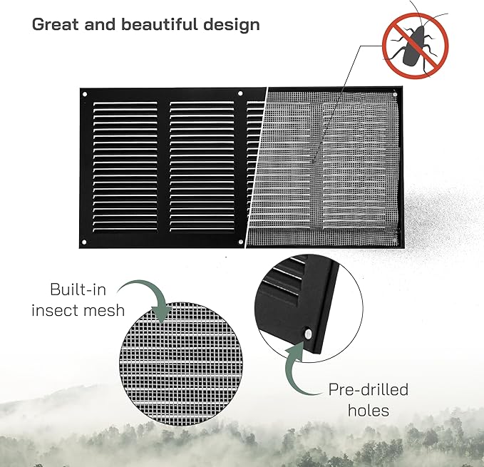 Vent Systems 16" x 8" Inch (Overall Dimensions) Pack of 2 - Anthracite - Air Vent Cover Metal Air Return Grill with Built-in Pest Guard Screen HVAC Vent Duct Cover for Home Improvement