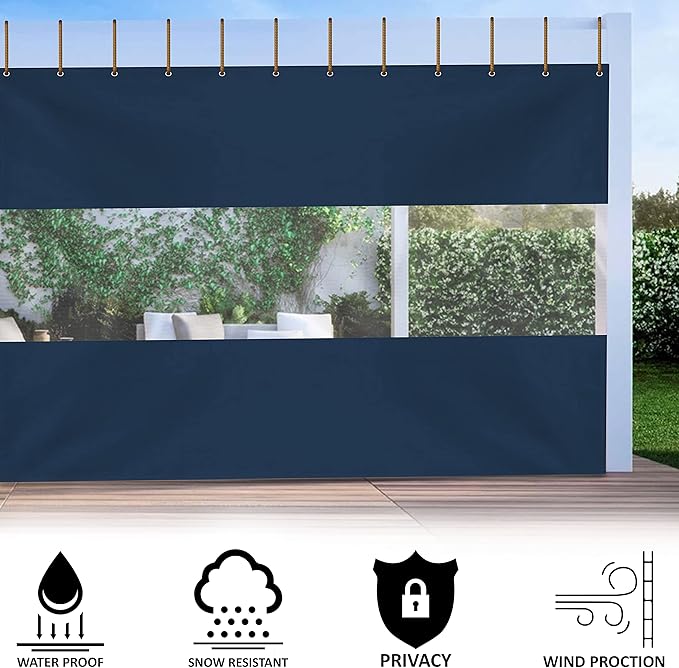 Covers & All Outdoor Clear Panel Curtain, 12 oz Vinyl Outdor Curtains for Patio, Waterproof & Weather Resistant Tarp with Brass Grommets for Pergola, Porch, Gazebos, Balcony (9’ H x 10’ W Feet, Blue)