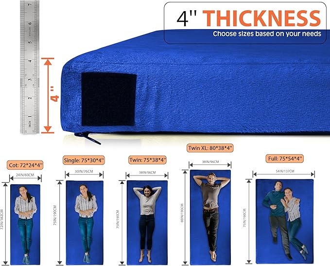 4 Inch GAIALOOP Extra Thick Memory Foam Camping Mattress, Roll Up Floor Sleeping Mat Camp Cot Mattress Pad Travel Camping Couch Bed for Guest Adults Side Sleepers