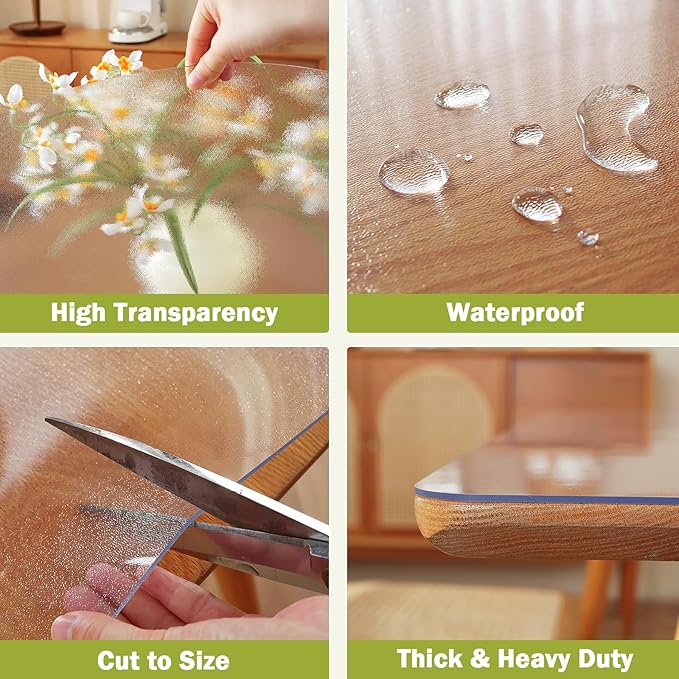 Frosted Clear Table Protector 42 x 96 Inch, 1.5mm Thick Plastic Table Cover, Waterproof PVC Clear Table Cover Protector, Desk Protector Mat, Writing Desk Pad for Desktop, Coffee & Dining Room Table
