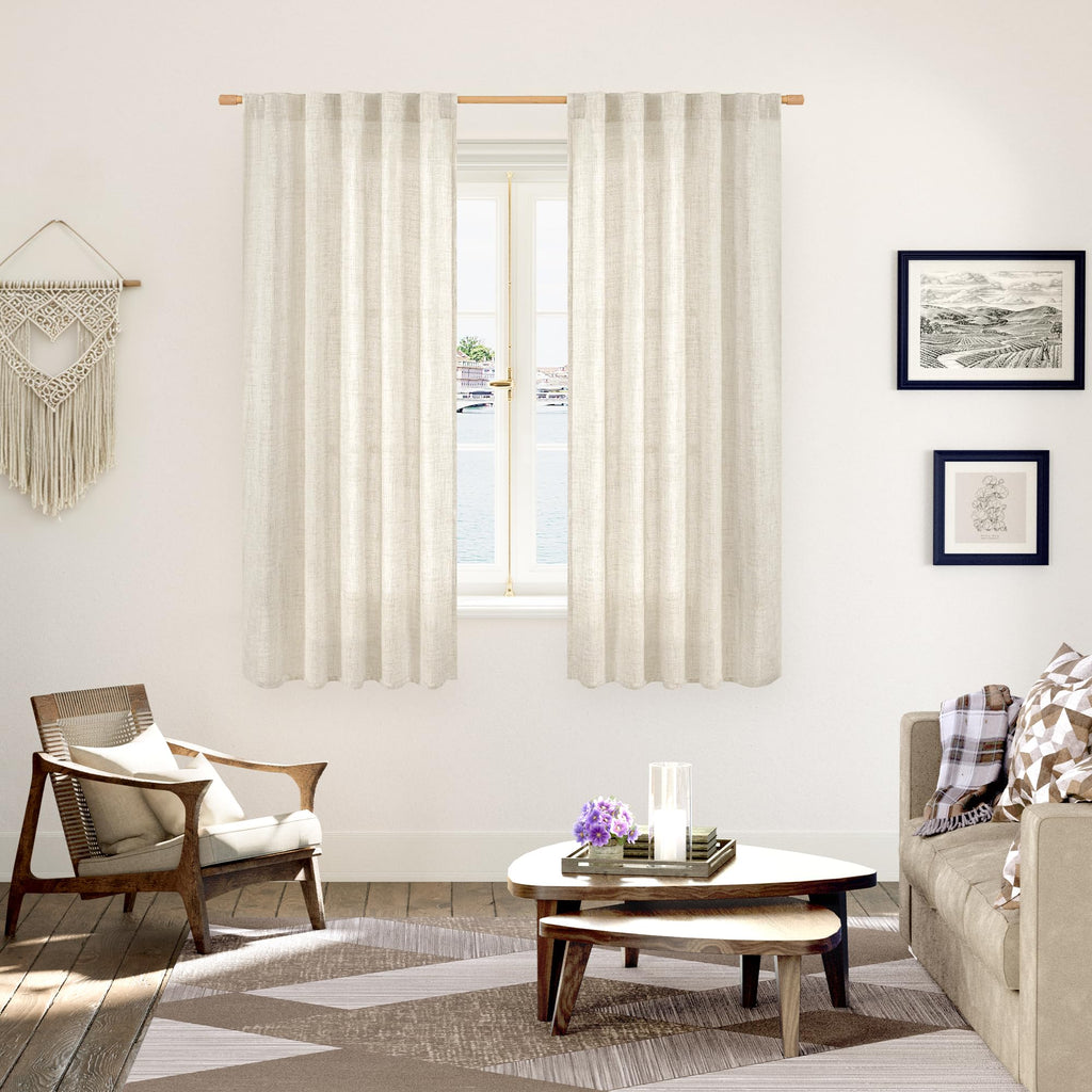 Linen Curtains 63 Inch Length for Living Room (2 Count)