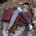 6.5 inch Damascus Pocket Knife with Sheath, Handmade Folding Pocket Knife for Men, Black-Red Wooden Handle with Brass Bolster, Secure Lock Back Camping Knife for EDC,Hunting,Hiking (Legual)