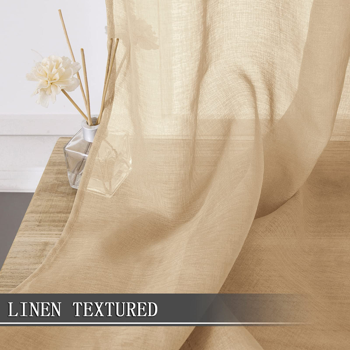 Short Sheer Curtain Living Room Linen Textured Curtains Sheer Light Filtering Voile Rod Pocket Curtain for Bedroom (2 Count)