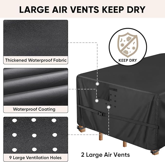 BALEINE Patio Furniture Covers, 108×82 Outdoor Furniture Cover Waterproof, Heavy Duty Oxford Patio Table Cover for Outdoor Table, Chair, Sofa, Desk (Black 108"L×82"W×28"H)