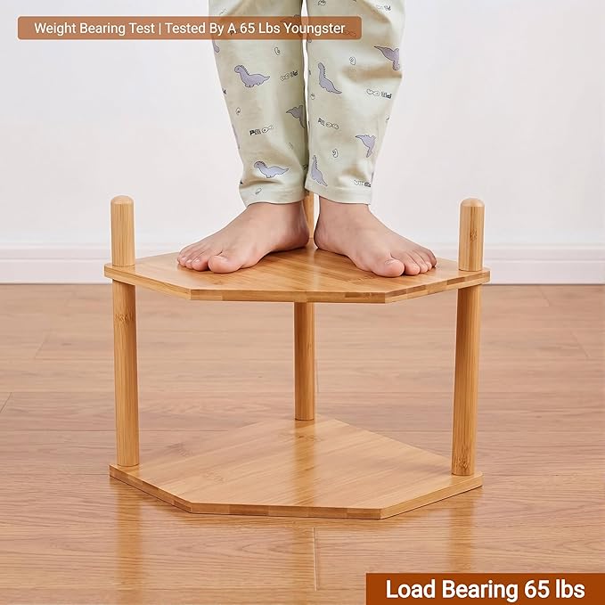 3-Tier Expandable Bamboo Corner Shelf - Dish/Plate Organizer for Cabinet, Kitchen Counter Shelf & Small Kitchen Shelf, Adjustable (Natural, 1-Pc 11.4" H)