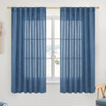 Navy Blue Linen Curtains 63 Inch Length for Living Room Window (2 Count)