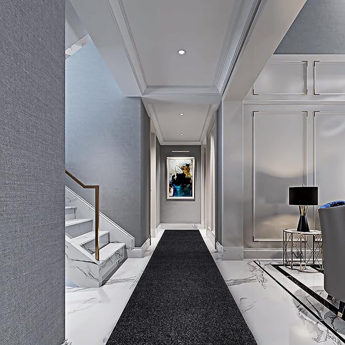 2' x 38' Runner Rugs with Rubber Backing, Indoor Outdoor Utility Carpet Runner Rugs, Black, Can Be Used as Aisle for The RV and Boat, Laundry Room and Balcony