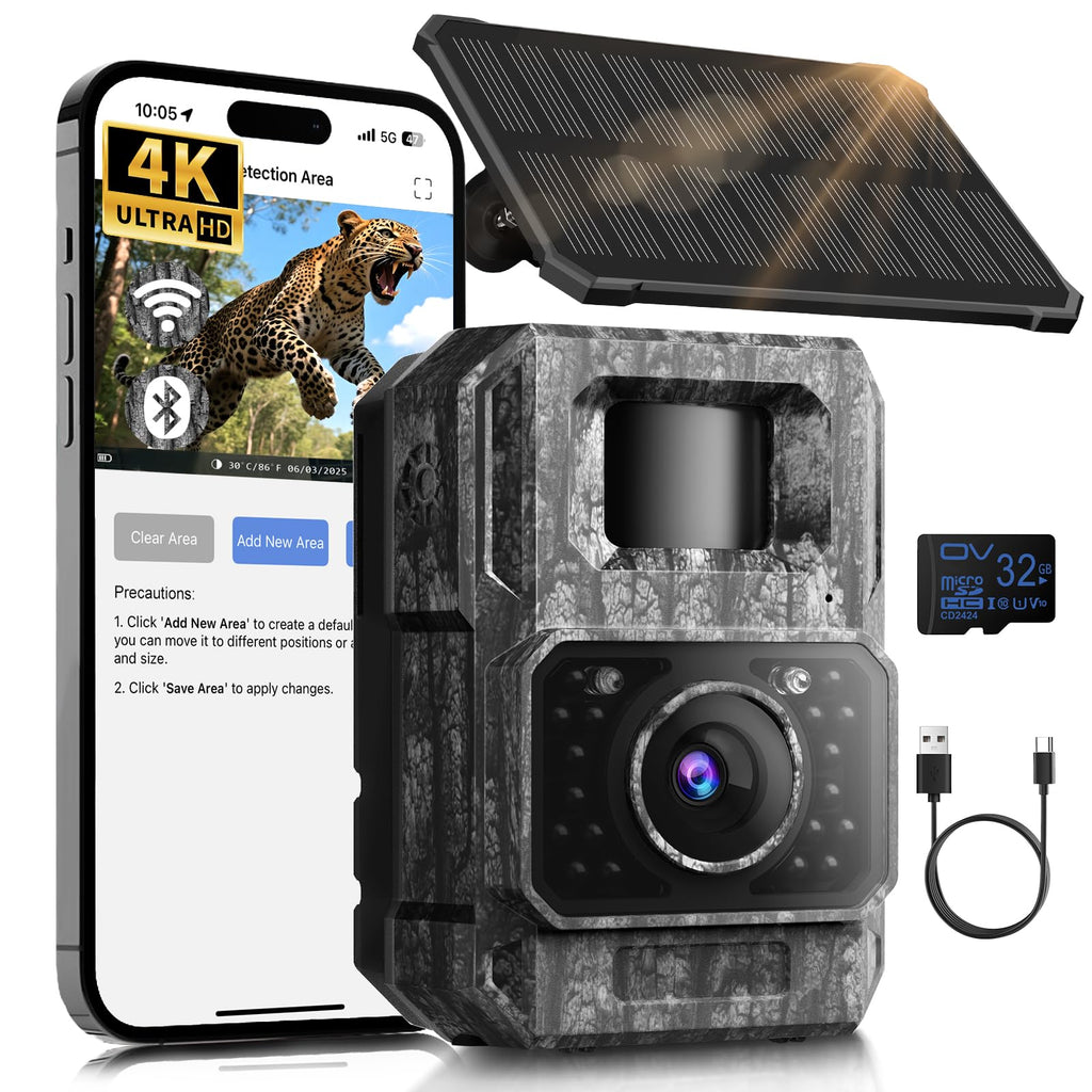 MAXDONE Trail Camera - 4K, 64MP, Solar, WiFi, Bluetooth