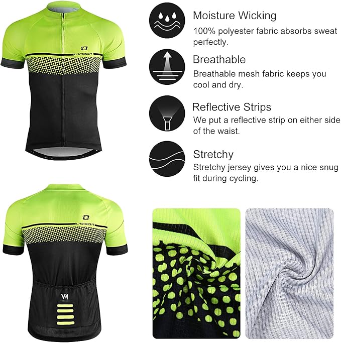 LAMEDA Men's Cycling Jersey Breathable Lightweight Bike Jersey Short Sleeve Quick Dry Moisture Wicking Biking Shirts
