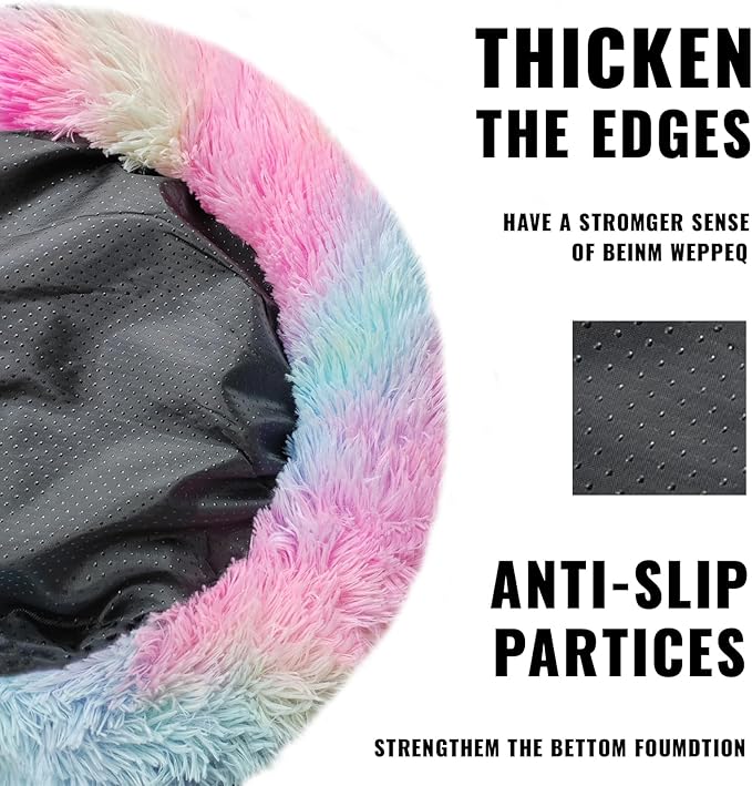 ShinHye Cat Bed Round Plush Fluffy Hooded Cat Bed Cave, Cozy for Indoor Cats or Small Dog beds, Soothing Pet Beds Doughnut Calm Anti-nxiety Dog Bed - Waterproof Bottom Washable (20×20inch, Multicolor)