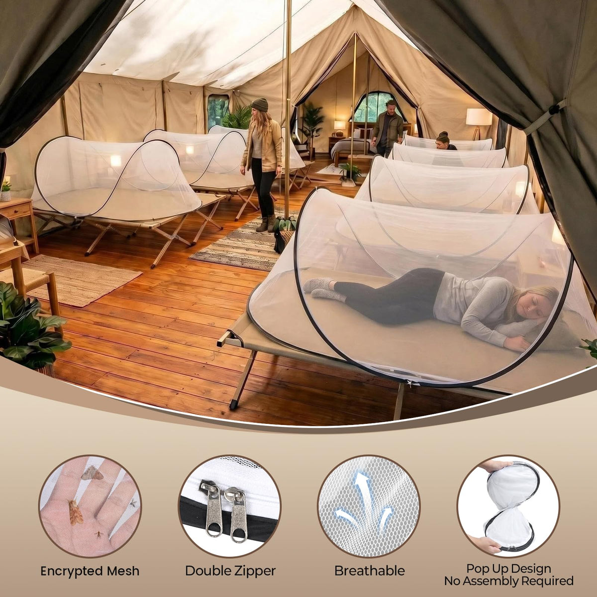 MicMingle 2 Pcs Black Pop Up Mosquito Net for Bed with Drawstring Bag Mosquito Head Net, 78 x 31 x 22 Inch Portable Foldable Mosquito Tent with Double Zipper, Mesh Bed Net for Camping Travel