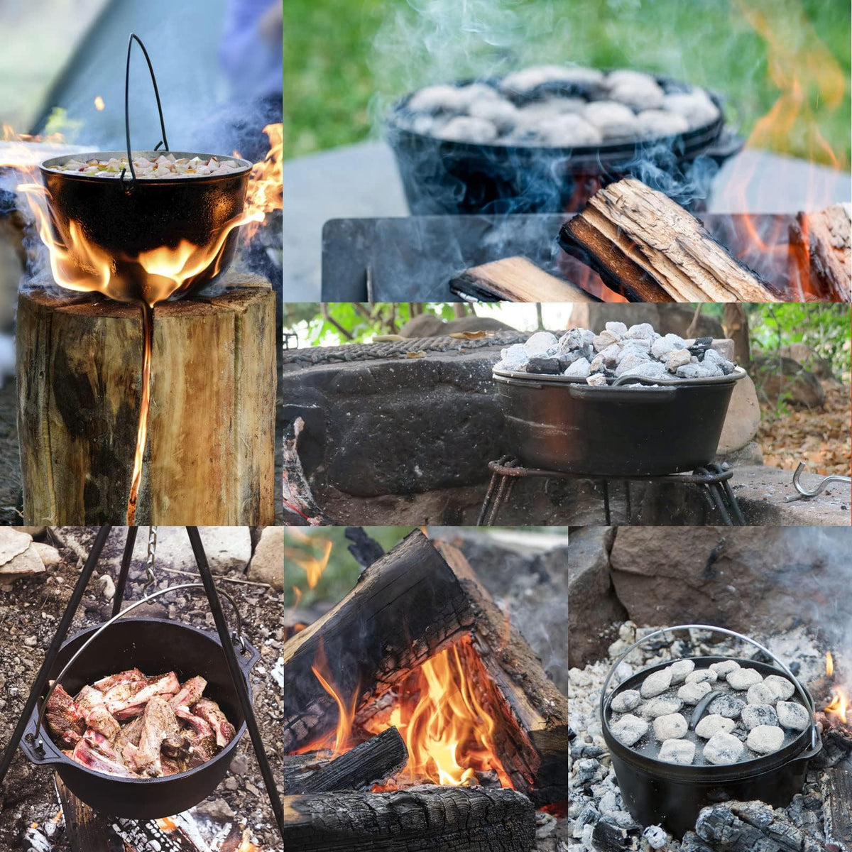 NSIRONS Camping Dutch Oven,12 Qt Pre-Seasoned Cast Iron Camp Dutch Oven Pot with Lid - Lid Lifter, Cast Iron Dutch Oven with Metal Handle for Cooking BBQ Baking Campfire Modern Black