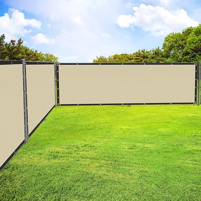 ECOOPTS 8'x60' Privacy Fence Screen Windscreen with Copper Grommets, Fit for Commercial Fence and Residential Garden Outdoor 90% UV Blockage, Cable Zip Ties Included (Beige)