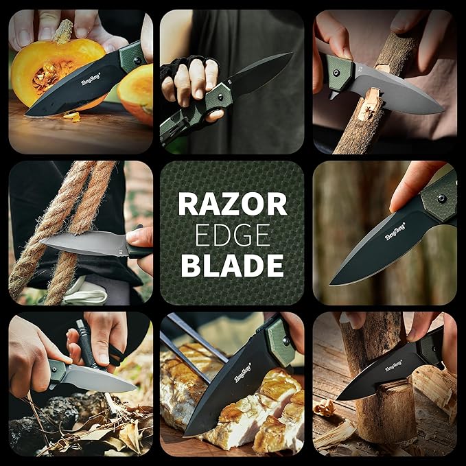 Praxis Folding Pocket Knife, 3.6" PVD Titanium Coating D2 Steel Blade Foldable Knife with G10 Handle Lightweight Camping Survival Hiking Knives