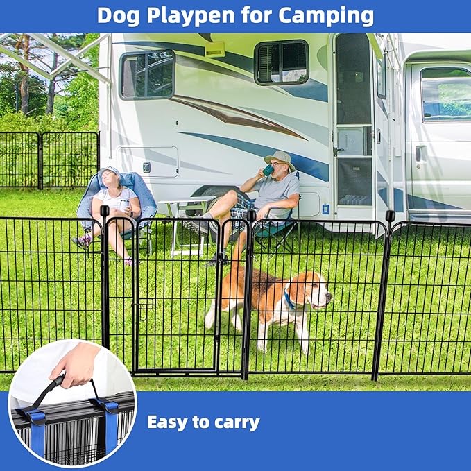 ADAVIN Tall Garden Fence with Gate,40 in(H) 4 Panels Animal Barrier Fence, Black Heavy Duty Iron Metal Fencing Border, Indoor or Outdoor Dog Playpen, No Dig RV Fencing for Yard. Total 8.9 FT(L)