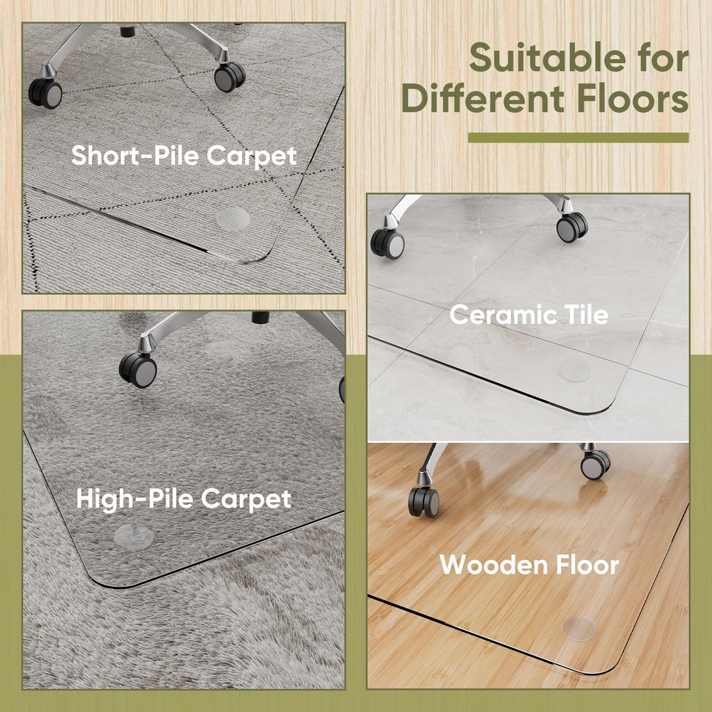 30"x55" Tempered Glass Chair Mat for Carpet & Hardwood Floors