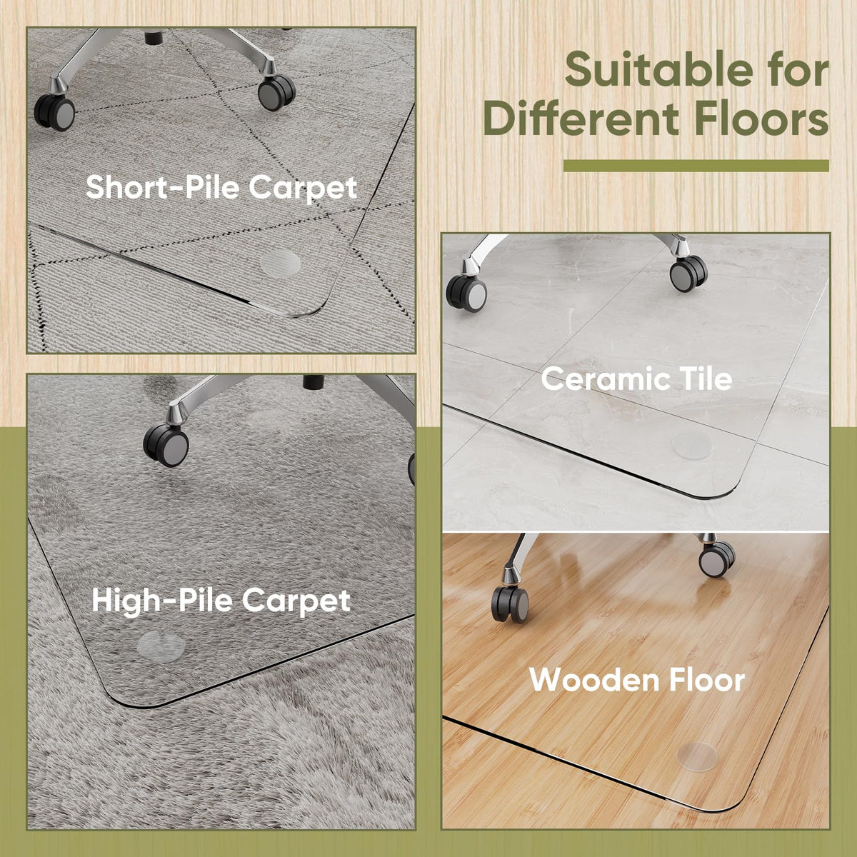 30"x55" Tempered Glass Chair Mat for Carpet & Hardwood Floors