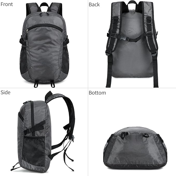 Small Hiking Daypack,15L Waterproof Hiking Backpack Packable Lightweight Travel Day Pack for Women Men (Grey, Small)
