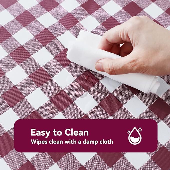 Romanstile Rectangle Vinyl Tablecloth, 100% Waterproof Buffalo Gingham Plastic Table Cloth, Heavy Duty Wipeable Checkered Table Covers for Outdoor, Camping, Picnic, Patio - 60 x 102, Burgundy