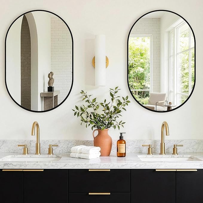 TRAHOME Oval Bathroom Mirror, 2 Pack 20"x30" Black Vanity Mirror for Over Sink, Bedroom, Living Room, Entryway, Modern Mounted Metal Frame Wall Mirror