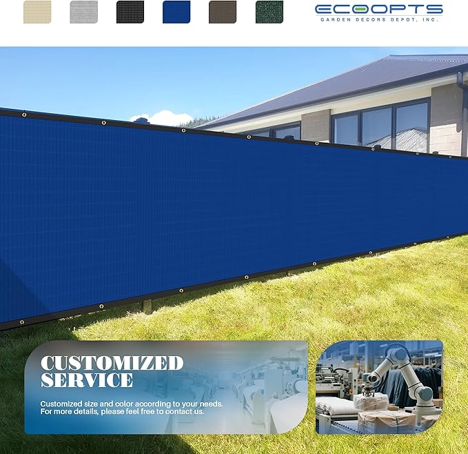 ECOOPTS 8'x228' Privacy Fence Screen Windscreen with Copper Grommets, Fit for Commercial Fence and Residential Garden Outdoor 90% UV Blockage, Cable Zip Ties Included (Blue)