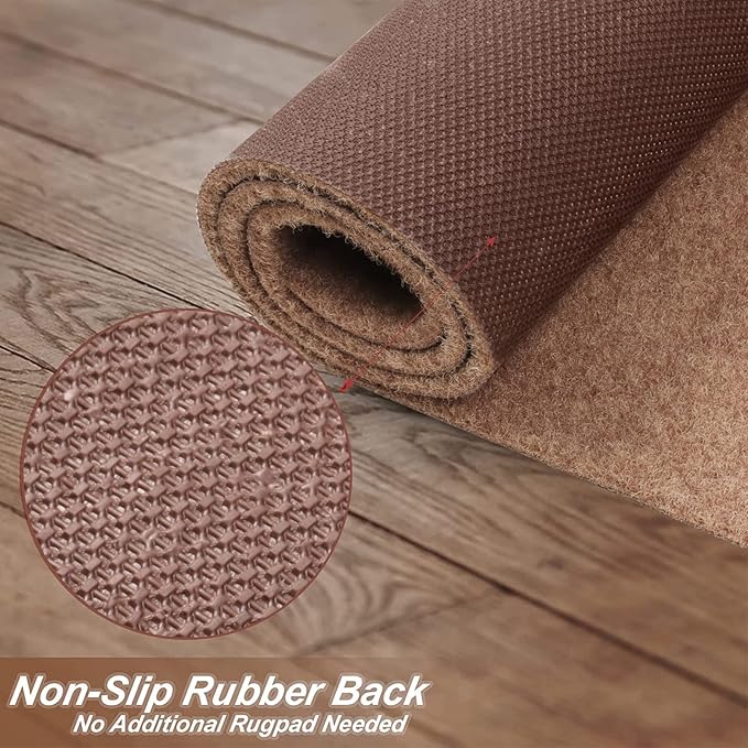 4' x 57' Runner Rugs with Rubber Backing, Indoor Outdoor Utility Carpet Runner Rugs, Sand, Can Be Used as Aisle for The RV and Boat, Laundry Room and Balcony
