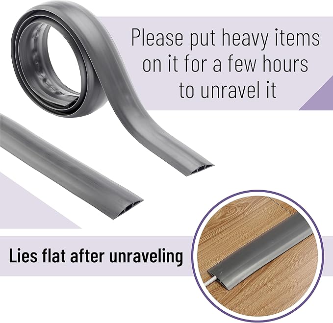 Bates- Floor Cord Cover, 6ft, Cable Cavity 0.6" (W) x 0.31" (H), Heavy Duty Wire Protector, PVC Extension Cords Hider, Protect Cords, Prevent Cable Trips, Cord Hider for Office, Home, Outdoor